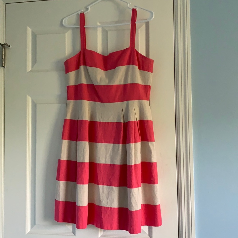 Linen dress, pink and off-white